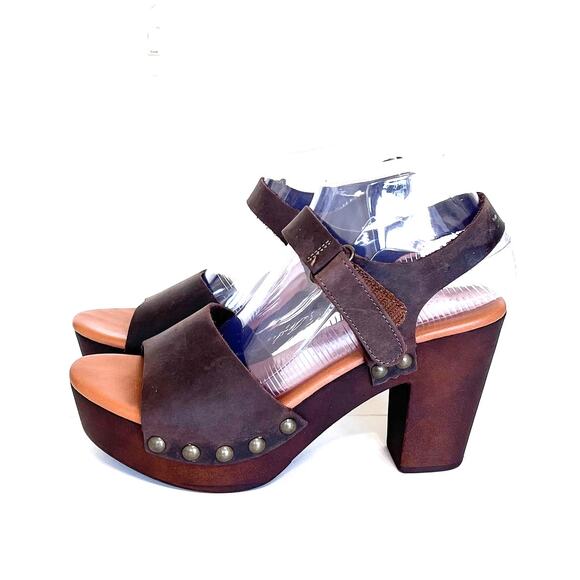 Avellini Boho Western Chunky Platform Women Sandals Size 40 US 9 Brown Studded - Picture 4 of 13